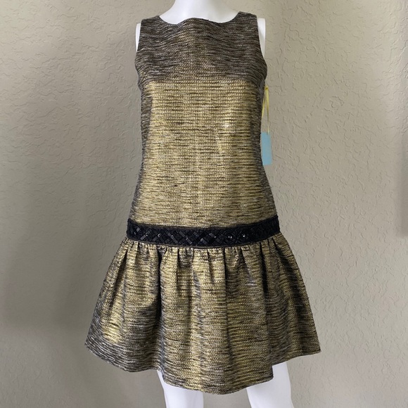 CeCe by Cynthia Steffe Open Back Metallic Gold Dress New - Picture 1 of 11